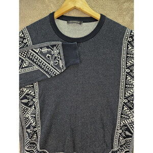 French Connection Knit Sweater Crewneck Geometric Fair Isle Patterned Borders
